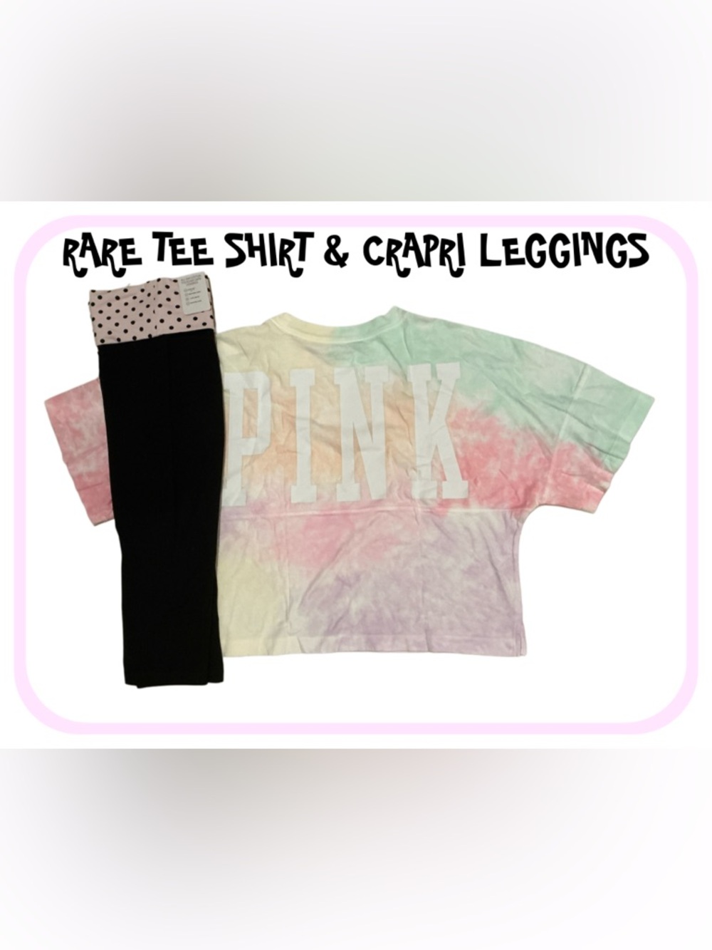 NEW VICTORIAS SECRET PINK CAPRI LEGGINGS & TEE SHIRT RARE 2PC SET